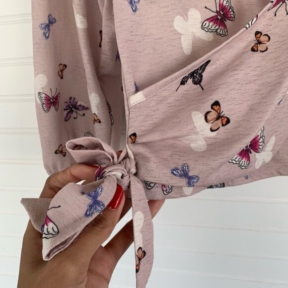 Luna Moon Pink Butterfly Wrap Quarter Sleep Top Blouse Size S - Picture 5 of 5